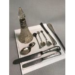 A Lot of various silver handled cutlery flat wares, 4 various sized silver spoons & silver