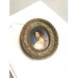Stunning Antique miniature painting of Auguste Strobel. Fitted within a ornate brass frame. Painting