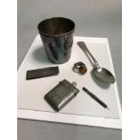 A Lot of silver items which includes heavy silver tea spoon by Joseph Rodgers, heavy silver and