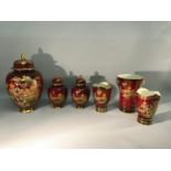 A lot of six pieces of Carlton Ware in a 'Rouge Royale' design