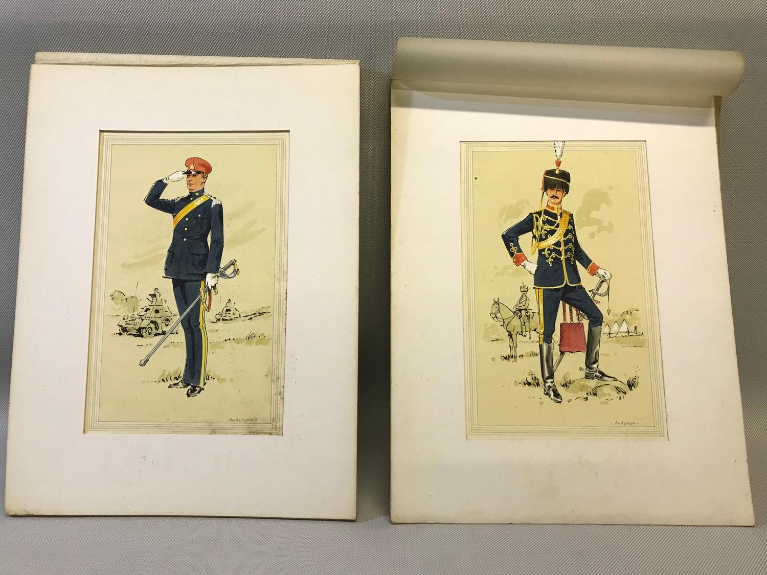 2 Original watercolour drawings by D.N.Anderson. Lieutenant, No1 dress 1966 the Ayrshire Yeomanry