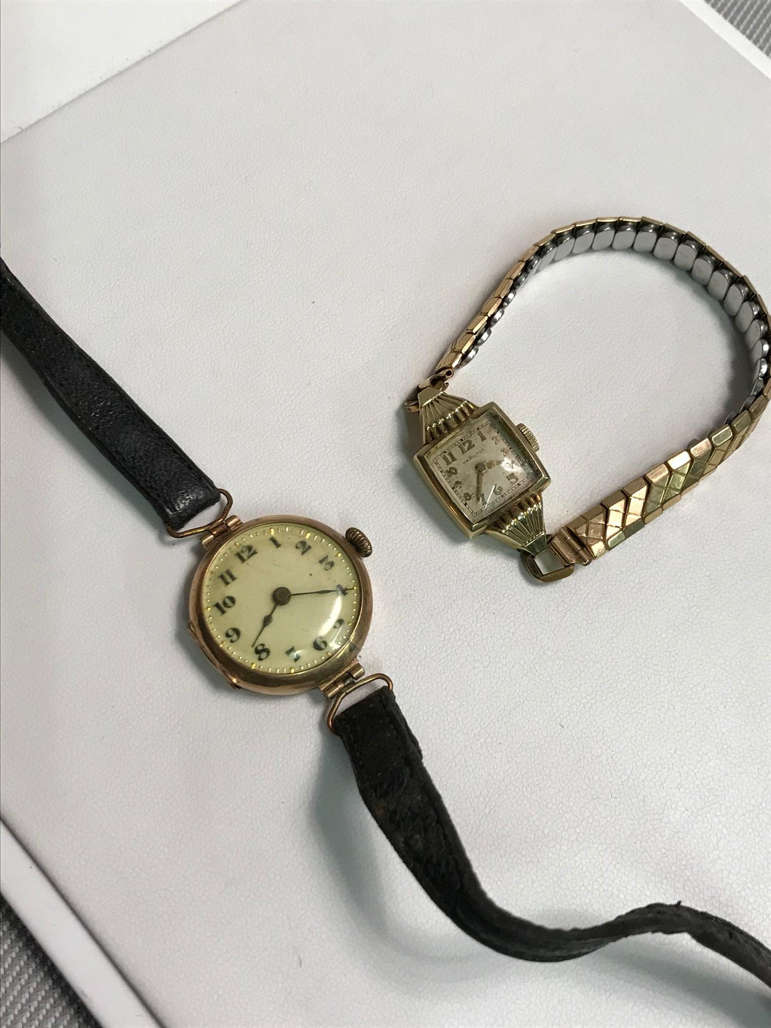 9ct gold cased Victorian watch together with 14ct gold cased Hamilton ladies watch. Non Runners