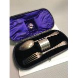 Victorian London silver Fork, Spoon & Napkin set. makers R. Brook & Son. Fitted within its