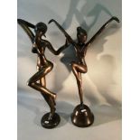 A lot of two bronze contemporary lady figurines depicting the genre of dance, height of tallest 52cm