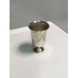 Silver vodka shot glass. Measures 6cm in height.