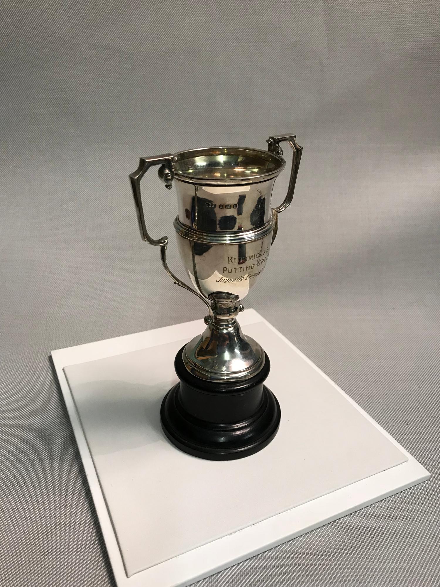 Birmingham silver 2 handled trophy with wooden stand. Makers Deakin & Francis Ltd. Dated 1932.