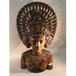 Antique Indonesian hand carved solid hardwood bust, with fine detail to the front and to the back,