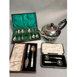 A Lot of 4 various EP wares which includes ornate spoon and tong set, Jam & cream spoon & knife