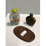 A Lot of 2 oriental perfume/ snuff bottles, One of which is c1900's Chinese tiger eye stone.