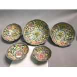 A Set of five Chinese yellow ground porcelain graduated bowls, late 19th /early 20th century.