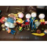 A collection of handmade 'The Magic Roundabout' characters, together with a Womble bear