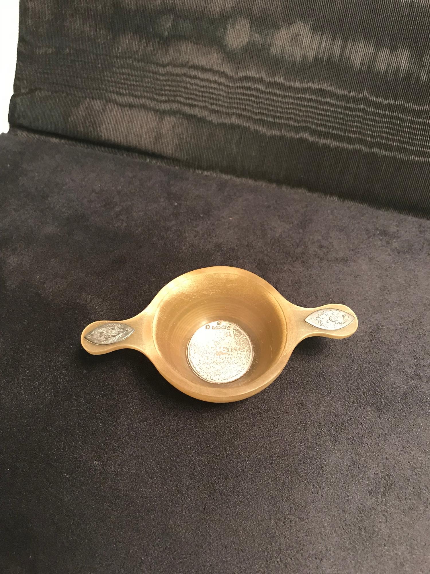 Antique Scottish Horn Quaich Styled with Edinburgh silver Finish to the handles and the base of