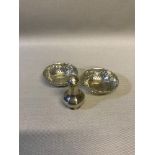 2 Birmingham Silver pierced dishes together with silver pepper pot.
