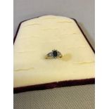 9CT Gold ladies ring set with sapphire and diamonds. 2.29grams