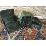 A selection of fishing day equipment to include a Portable folding chair, ruck sack/stool,