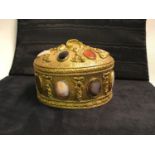 Stunning Scottish Victorian gilt jewellery box, Styled with Various Agate stones and gilt ribbon