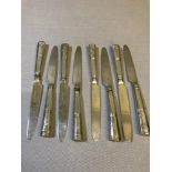 A Set of 8 Scottish Edinburgh Georgian silver dinner knifes With saying etched to handle"Vincere vel