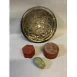 A Lot of far eastern items which includes 2 Chinese Cinnabar red Lacquered trinket boxes, Copper/