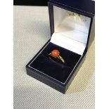 9ct gold ladies ring set with large sphere coral stone