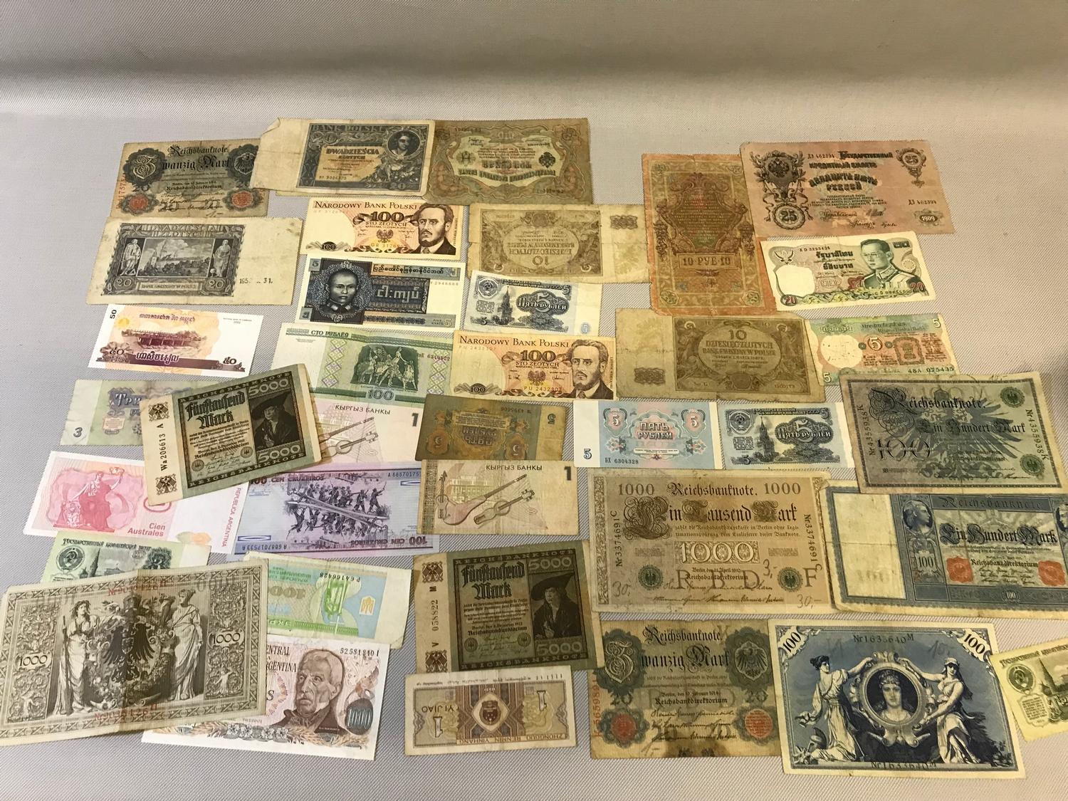 A Lot of mixed world bank notes includes WW1 notes and 1930's notes etc