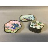 3 Chinese hand painted and enameled pin dishes and preserve box