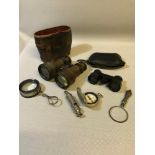 A Collection of odds which includes Vintage Eldis opera glasses with case, Pocket compass possibly