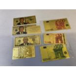 A Lot of seven 24ct gold plated bank notes