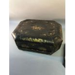 Chinese lacquered and hand painted jewellery/writing box, in need of attention