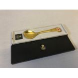 Georg Jensen Denmark annual spoon 1976, silver 925, gilded, with enamelled flower. comes with