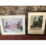 Large etching print signed by the artist together with large pastel drawing