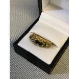 14K Gold ladies multi gemstone ring Makers B & F Weighs 4.64grams