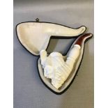 Large cased meerschaum carved pipe