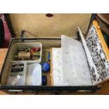 Vintage travel case filled with various fishing lures & Fishing flies etc