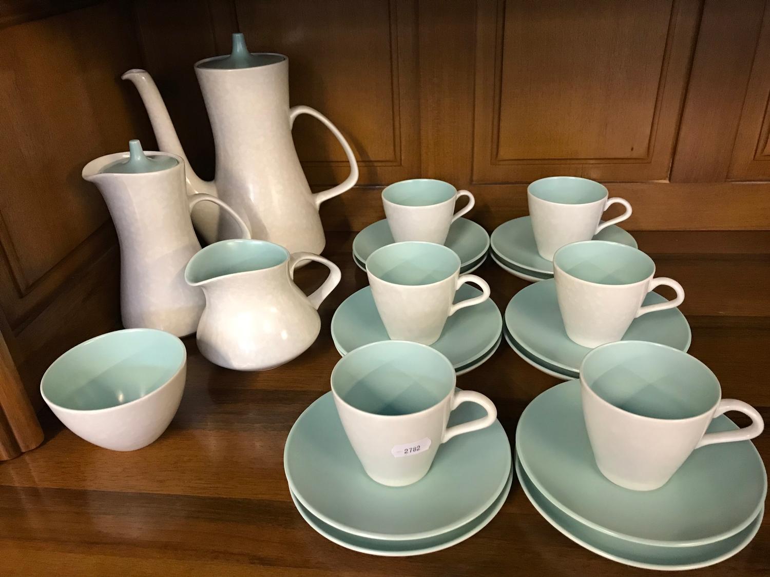 A 22 piece Poole Pottery coffee set in a twin tone, Seagull Grey & Turquoise