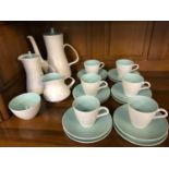 A 22 piece Poole Pottery coffee set in a twin tone, Seagull Grey & Turquoise