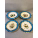 Four Royal Worcester cabinet plates and tazza's dated 1888, Hand painted floral designs and light