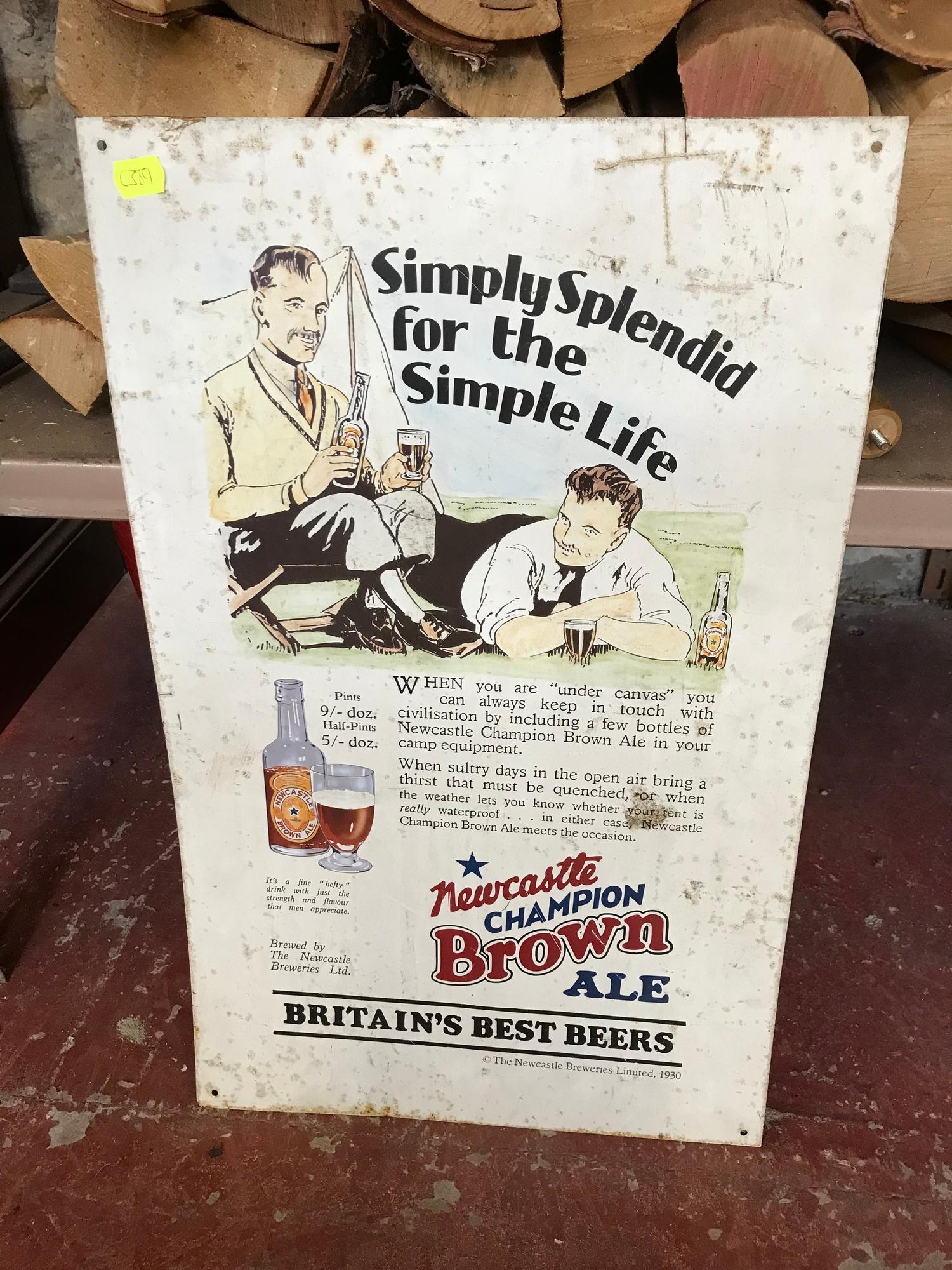 Vintage Newcastle champion brown ale advertising metal sign