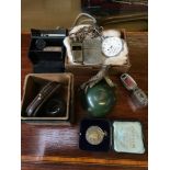 A Lot of mixed collectables which includes Thunder whistle, Silver fob medal, Seal and blotter &