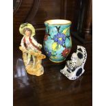 Bisque style figure, W Gibson porcelain rocking figure & floral design jug