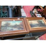 A lot of two antique oil paintings fitted within gilt frames