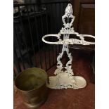 Aluminium ornate stick stand together with brass lion handled planter
