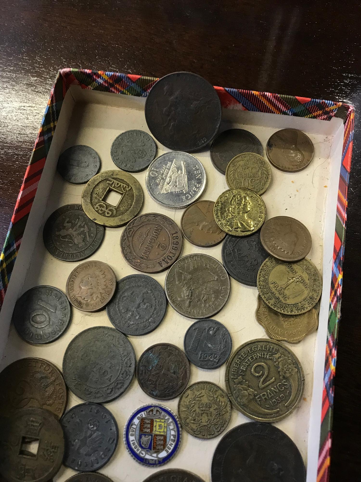 A Lot of mixed world coins which includes 1887 silver and enamel coin, 1865 & 1884 Indian head one - Image 2 of 2