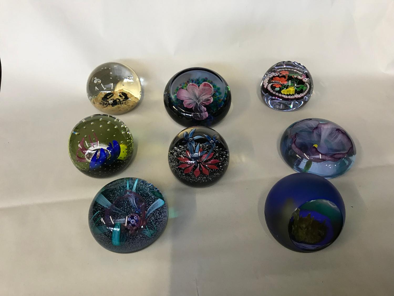 A Collection of 8 Caithness Scottish paperweights, Includes mystic island 21/350, four nations 96/