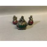 3 White metal and hardstone dogs of woo figures