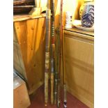 A Collection of fishing rods, Includes Ivan Ward spinning rod.