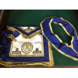 Masonic apron and sash, stitched with Warwickshire crest/ emblem.