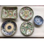 2 Antique Chinese Canton Famille Rose dish & plate, Various other Oriental plates which includes