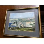 Painting titled " Tin Mine, St Agnes, Cornwall" by artist Maggie Button dated October 86.