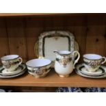 Stunning Meito China hand painted 21 piece tea set, Styled with gilt and green trims