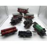 A Collection of Hornby Meccano tin plate clockwork trains and coaches